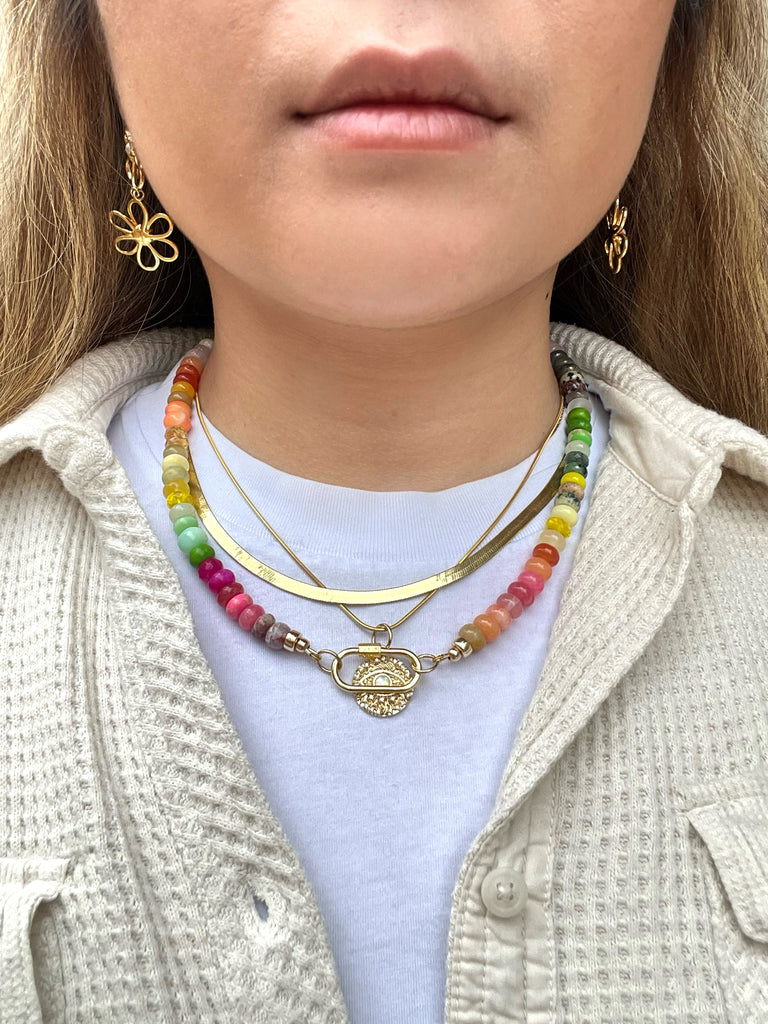 Gold Ombre Layer Rainbow Gemstone Necklace 18 inches Bohemian Chic Necklace - Garden Party
