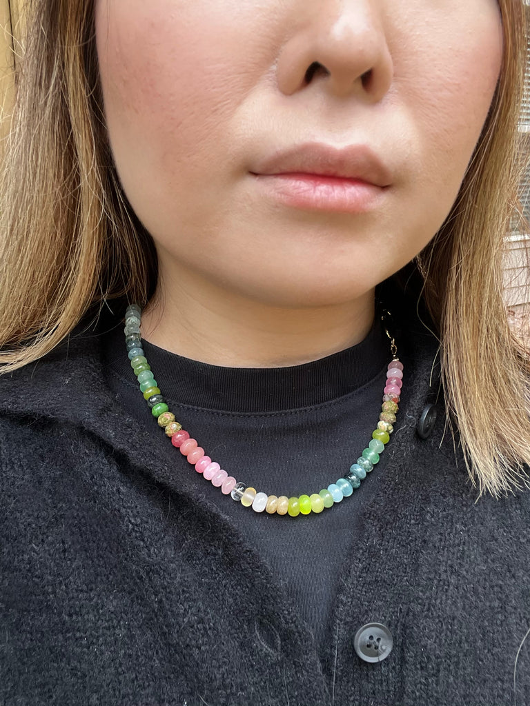 Gold Ombre Layer Rainbow Gemstone Necklace 17 inches Bohemian Chic Necklace - Peaceful Fall